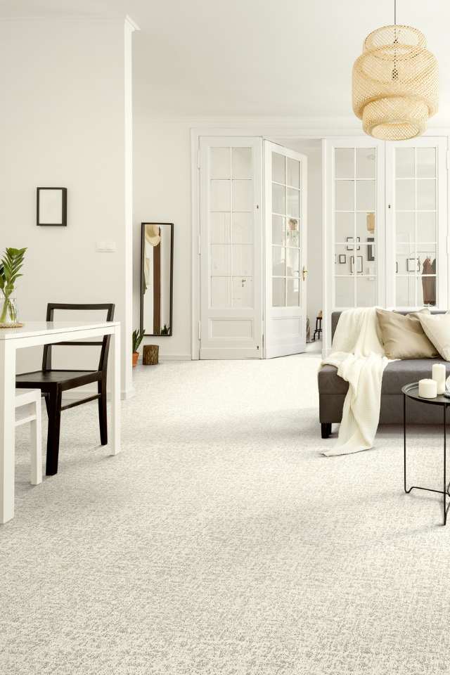 white patterned carpet in contemporary open concept kitchen living space